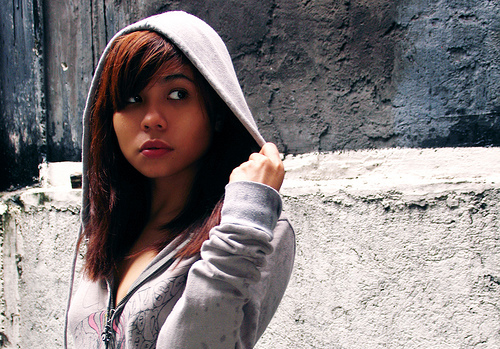 girl wearing hoodie