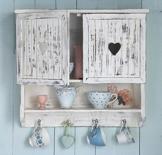 Vintage shabby chic whitewashed heart cupboard1