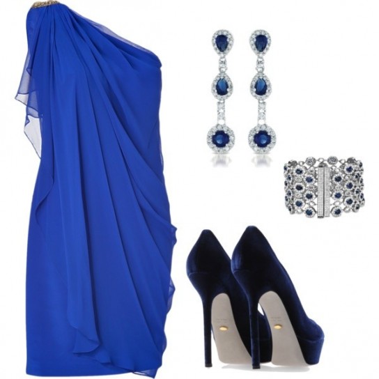 vestito monospalla blu