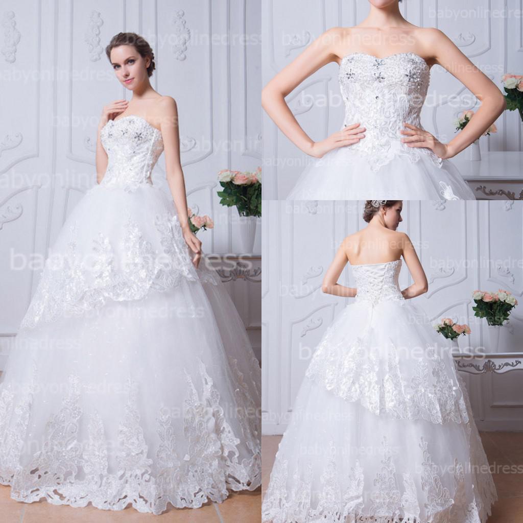 2015 vintage white lace ball gown wedding