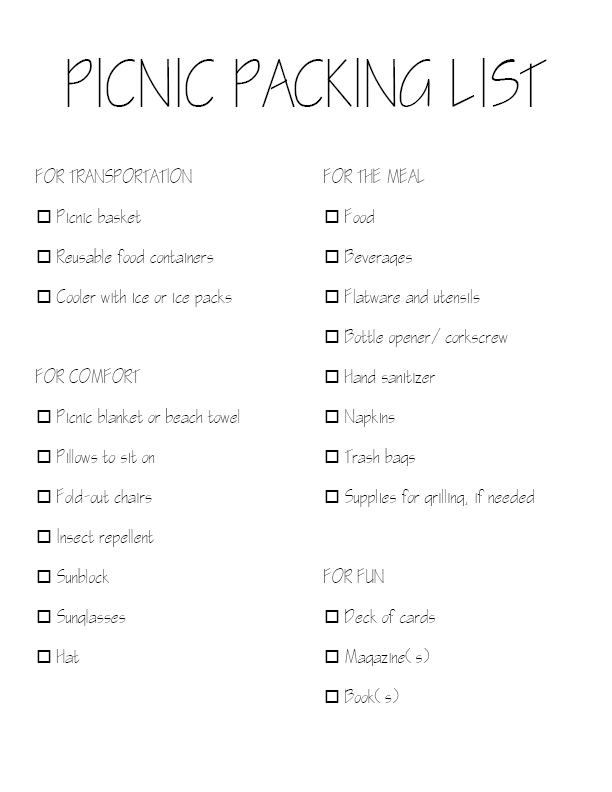 picnic packing list