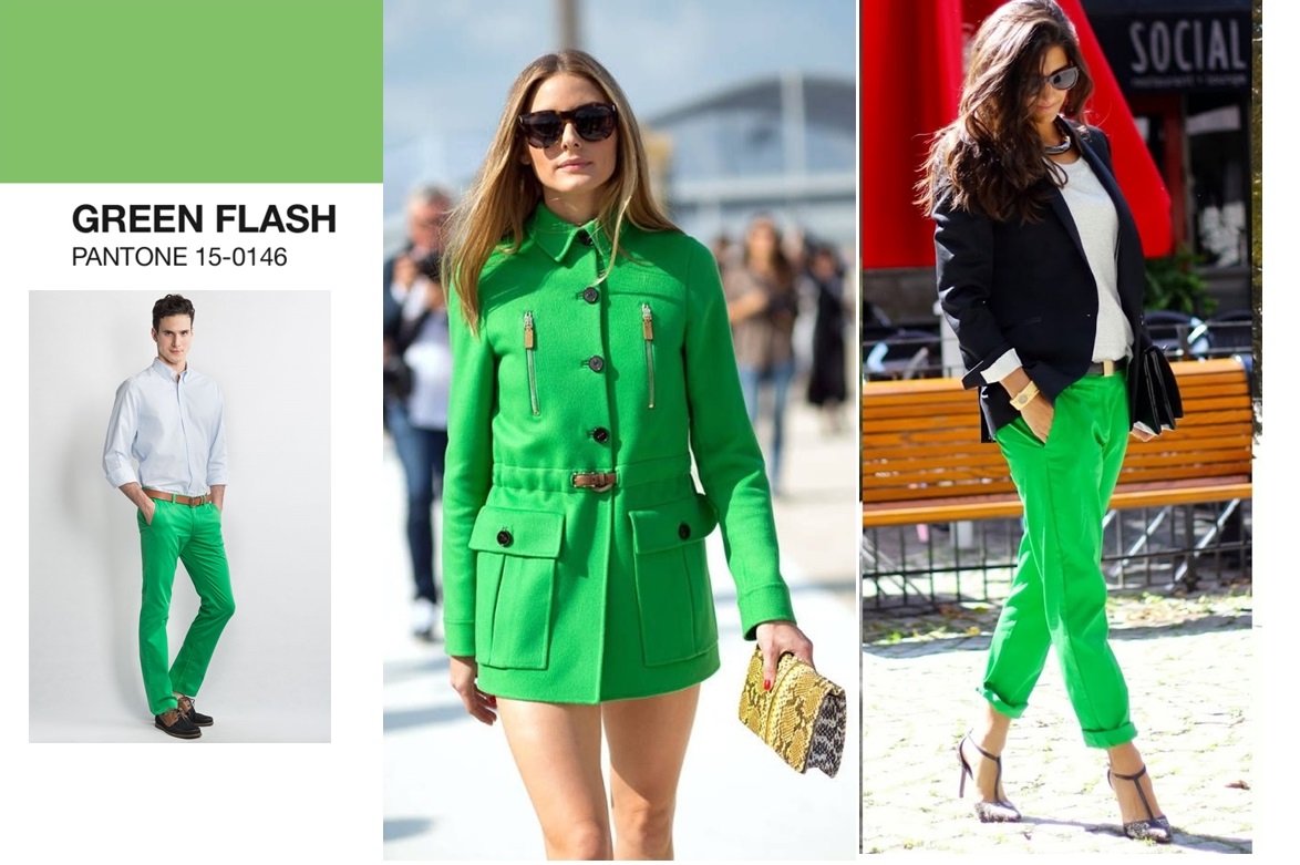 5 look in Green Flash colore Pantone p-e