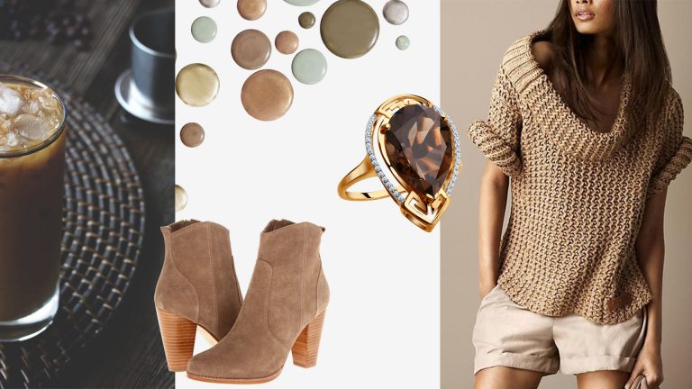 5 look in Iced Coffee colore Pantone p e 2016