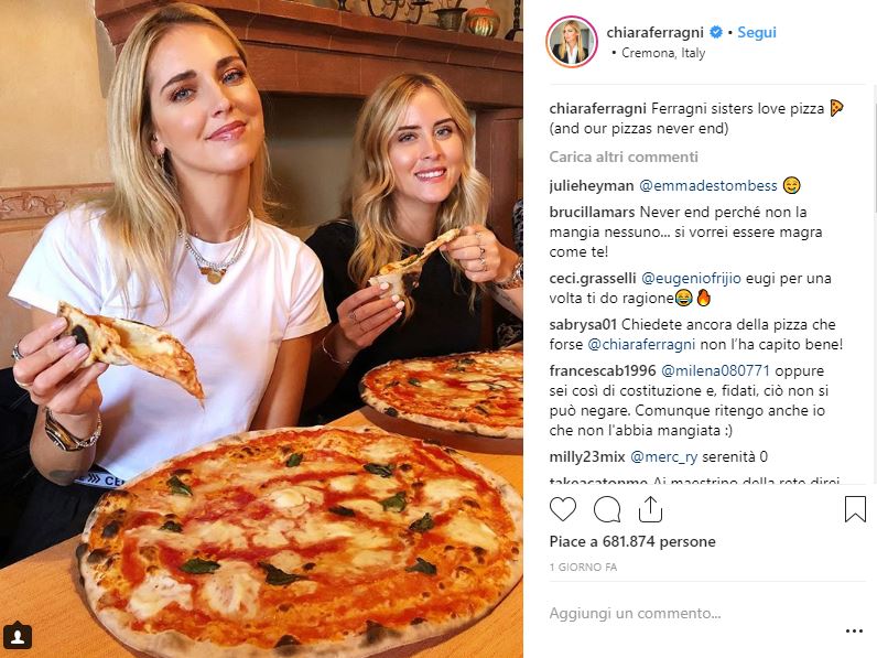 Chiara e Valentina Ferragni, bufera per la foto della pizza | Donne Magazine