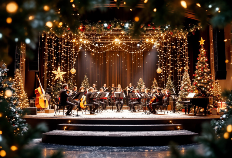 Immagine del concerto di Natale con artisti sul palco