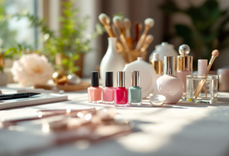 Manicure con smalto champagne chrome brillante