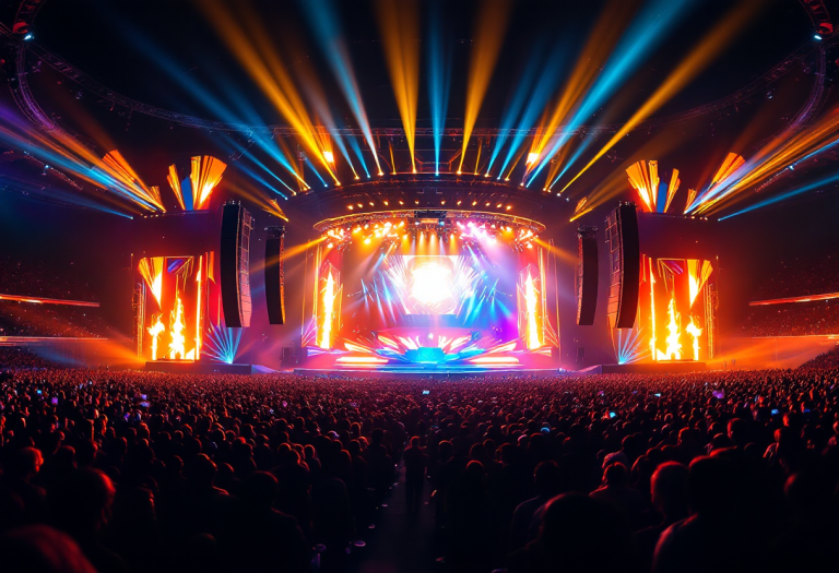 Artisti sul palco durante l'halftime show del Super Bowl