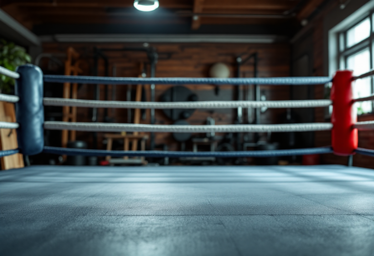 Lorenzo Berlusconi in un ring di boxe, espressione intensa