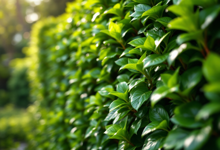 Siepe di Photinia verde rigogliosa in un giardino