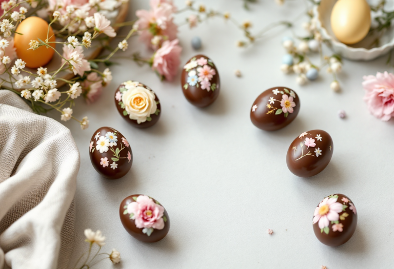 Uova di Pasqua colorate e decorate su un tavolo