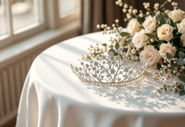 Tiara elegante per sposa in un matrimonio da sogno