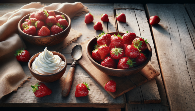 Deliziose fragole fresche con panna montata