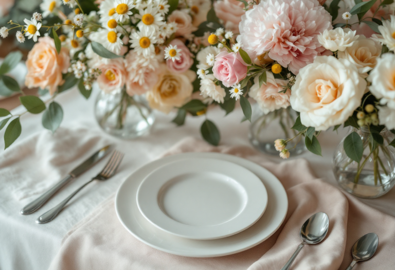 Allestimento elegante del tavolo degli sposi per matrimonio